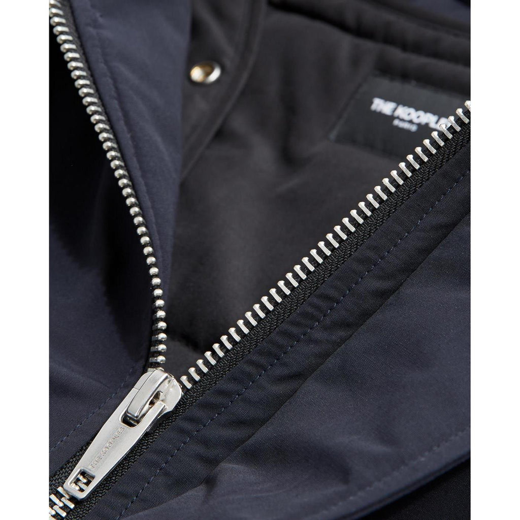 The Kooples - Parka Nylon Bleu Marine À Capuche Cuir - Homme