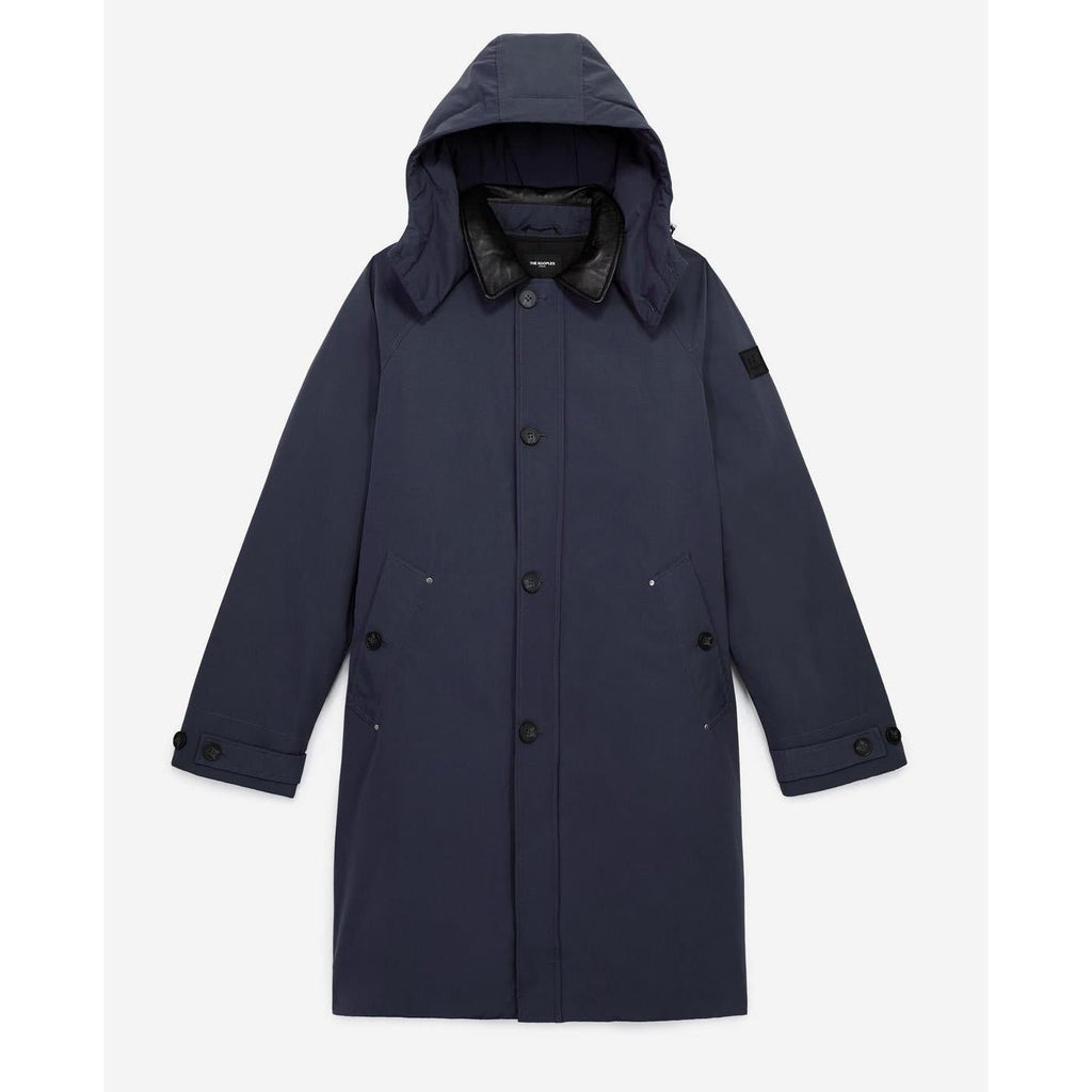 The Kooples - Parka Nylon Bleu Marine À Capuche Cuir - Homme