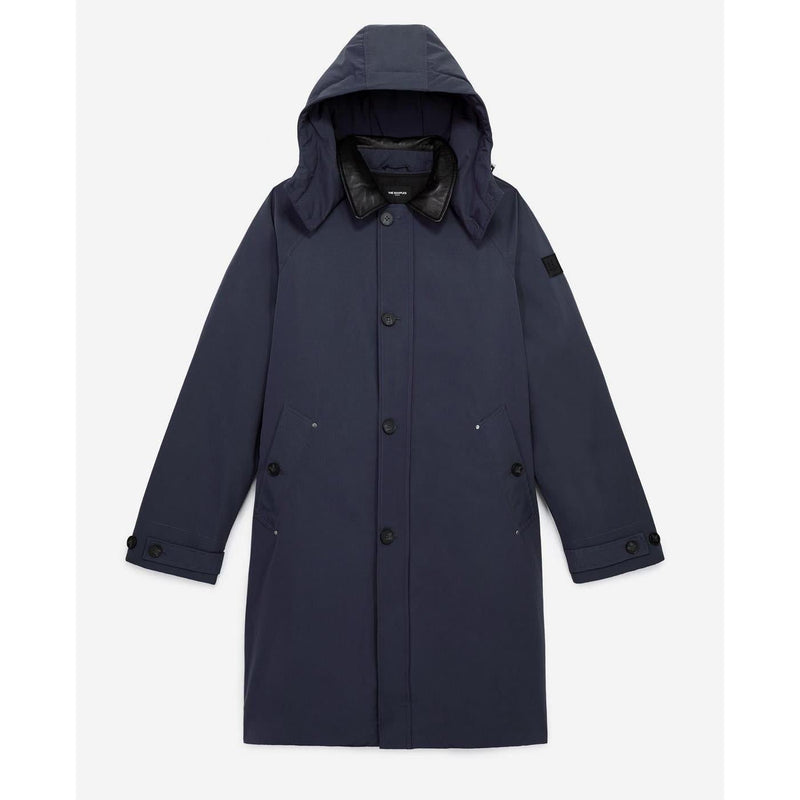 Parka Nylon Bleu Marine À Capuche Cuir - Homme