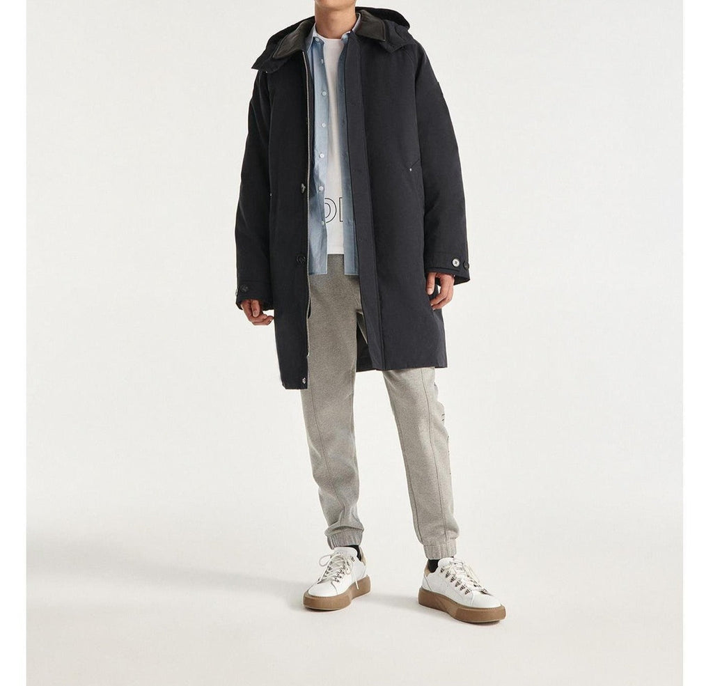 The Kooples - Parka Nylon Bleu Marine À Capuche Cuir - Homme