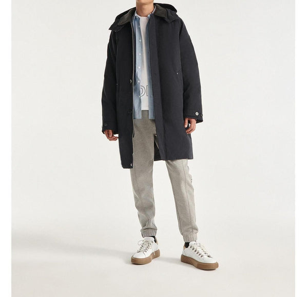 The Kooples - Parka Nylon Bleu Marine À Capuche Cuir - Homme