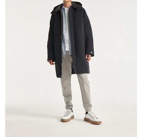 Parka Nylon Bleu Marine À Capuche Cuir - Homme
