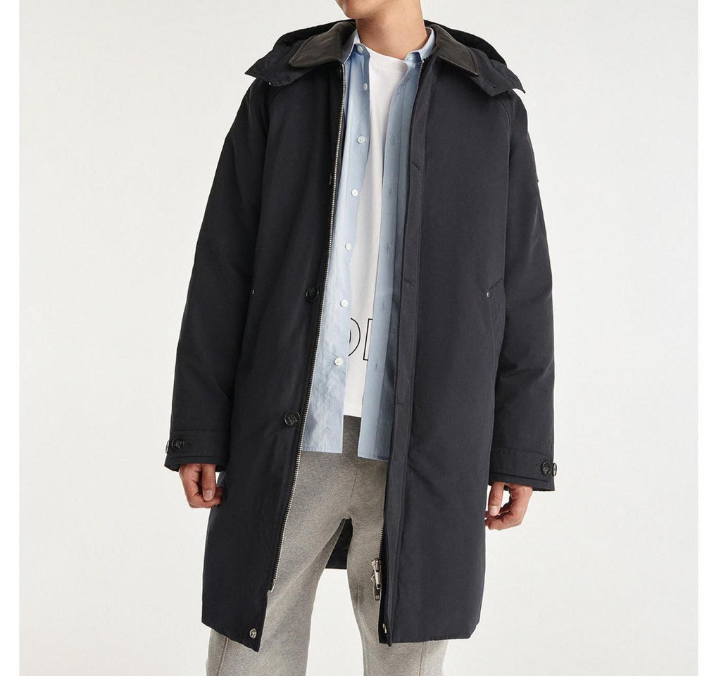 The Kooples - Parka Nylon Bleu Marine À Capuche Cuir - Homme