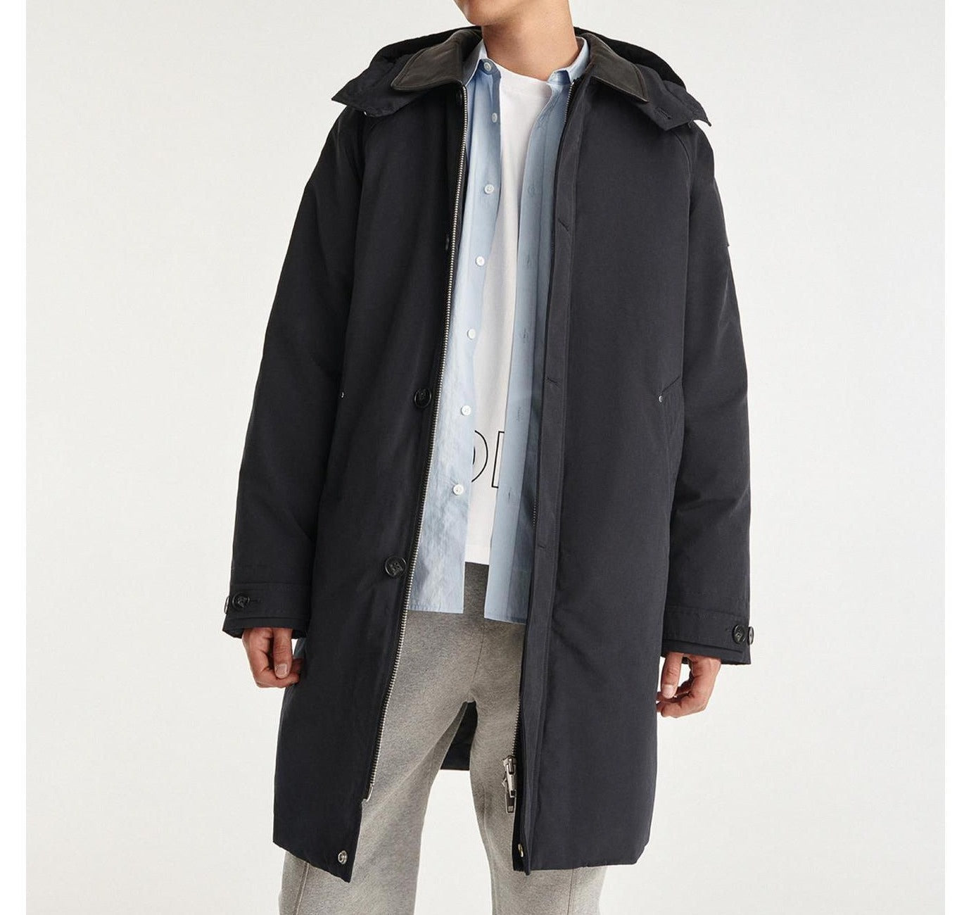 The Kooples - Parka Nylon Bleu Marine À Capuche Cuir - Homme