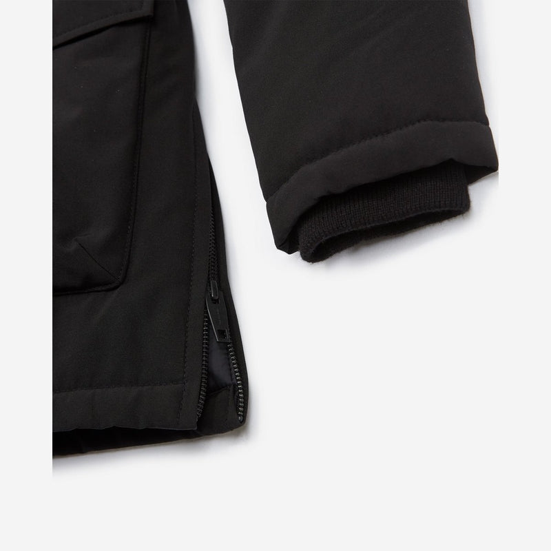 Parka Larga de Nylon Negra con Capucha - Mujer