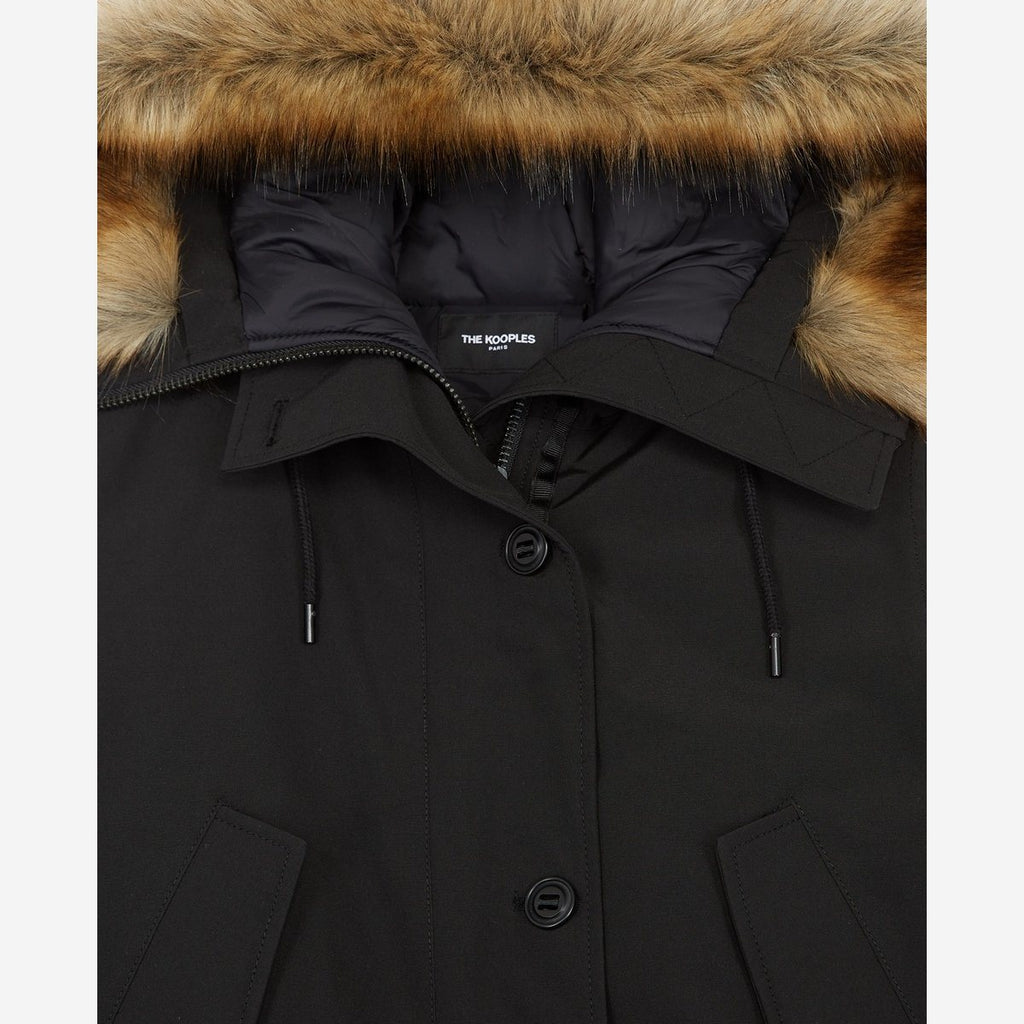 The Kooples - Parka Nailon Larga Negra Con Capucha - Mujer