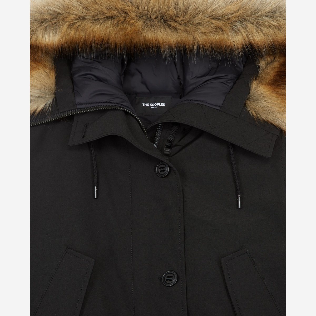 The Kooples - Parka Nailon Larga Negra Con Capucha - Mujer