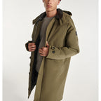 The Kooples - Parka Nylon Vert Kaki À Capuche Cuir - Homme