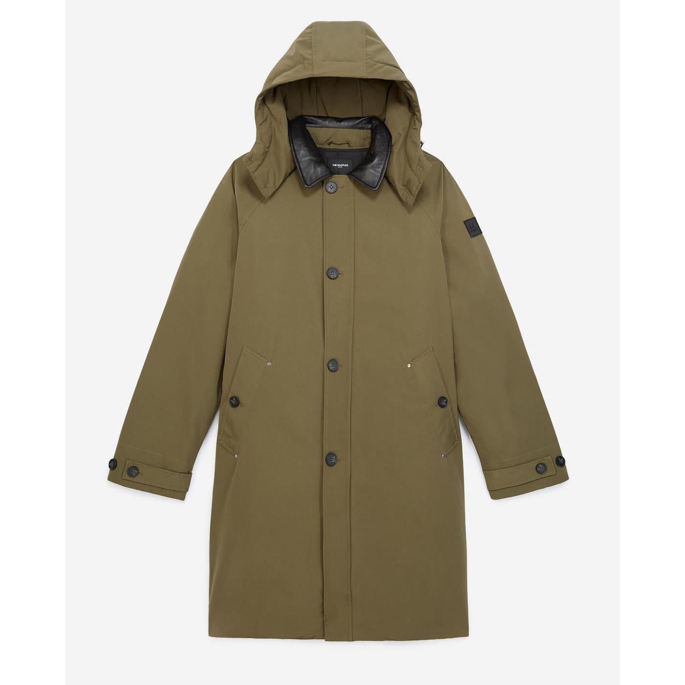 The Kooples - Parka Nylon Vert Kaki À Capuche Cuir - Homme