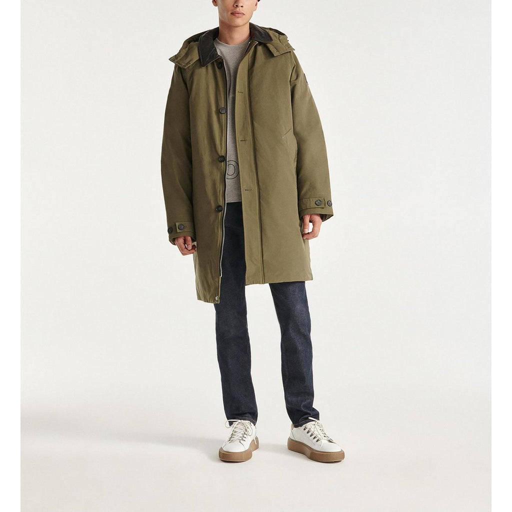 The Kooples - Parka Nylon Vert Kaki À Capuche Cuir - Homme