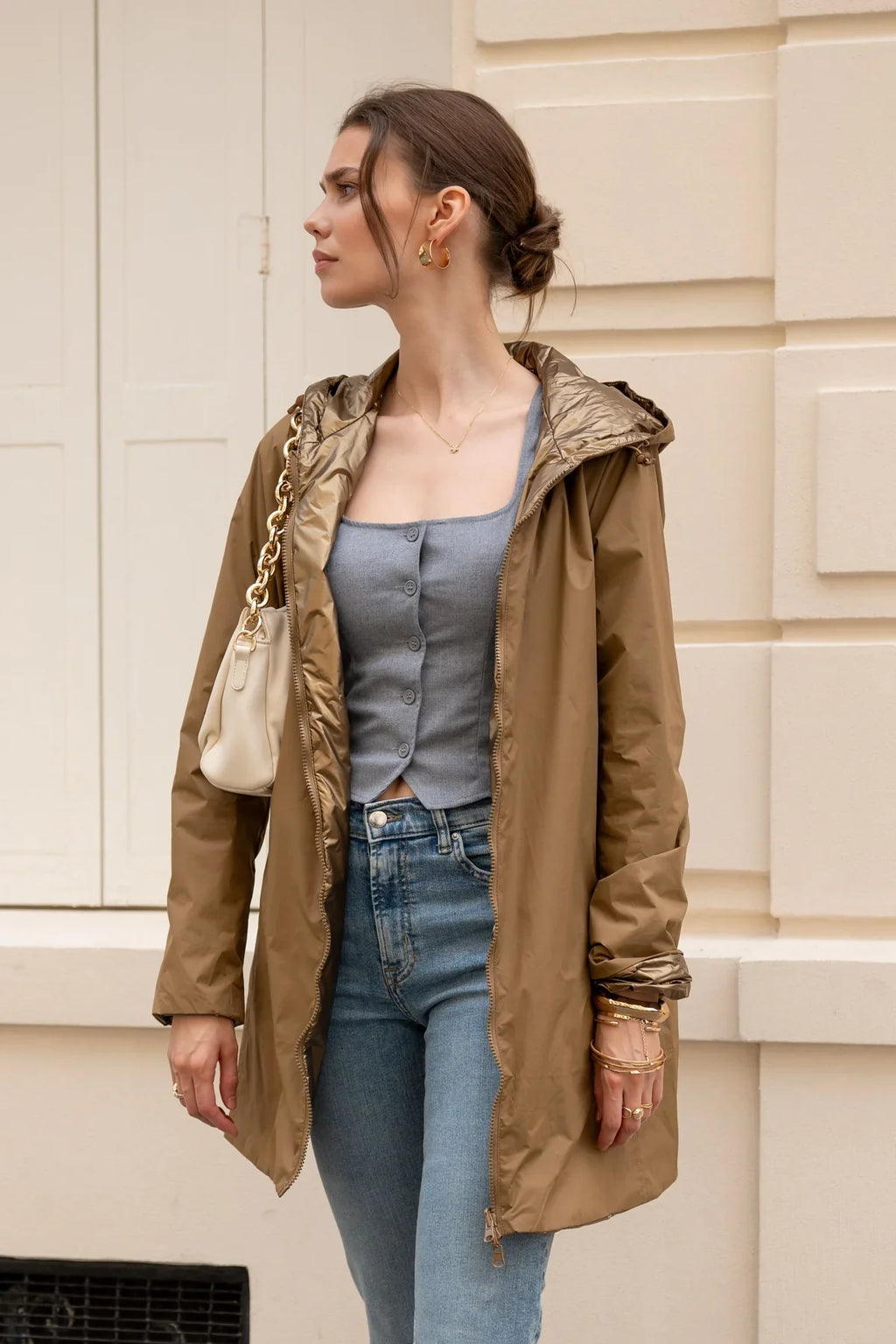 Regenjas Victoria Lang - Camel Mat/Glanzend