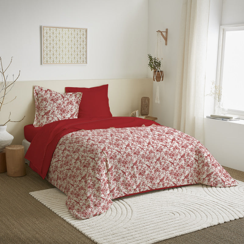 Pack Complet Imprimé (Housse De Couette + Taie(s) + Drap Housse) - 100% Coton 57 Fils - Berangere Rouge