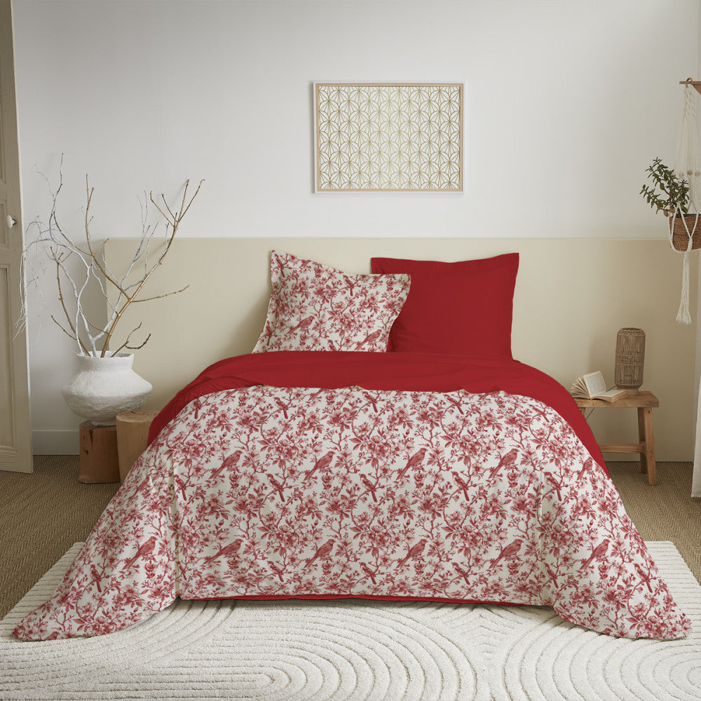 Pack Completo Estampado (Funda Nórdica + Funda(s) De Almohada+ Sábana Bajera) - 100% Algodón 57 Hilos - Rojo Berangere