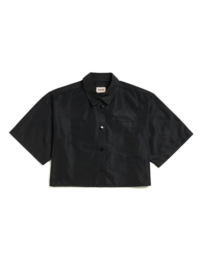 La Chemise Presque Crop Taffy Taffetas Recyclé Noir Black Coffee