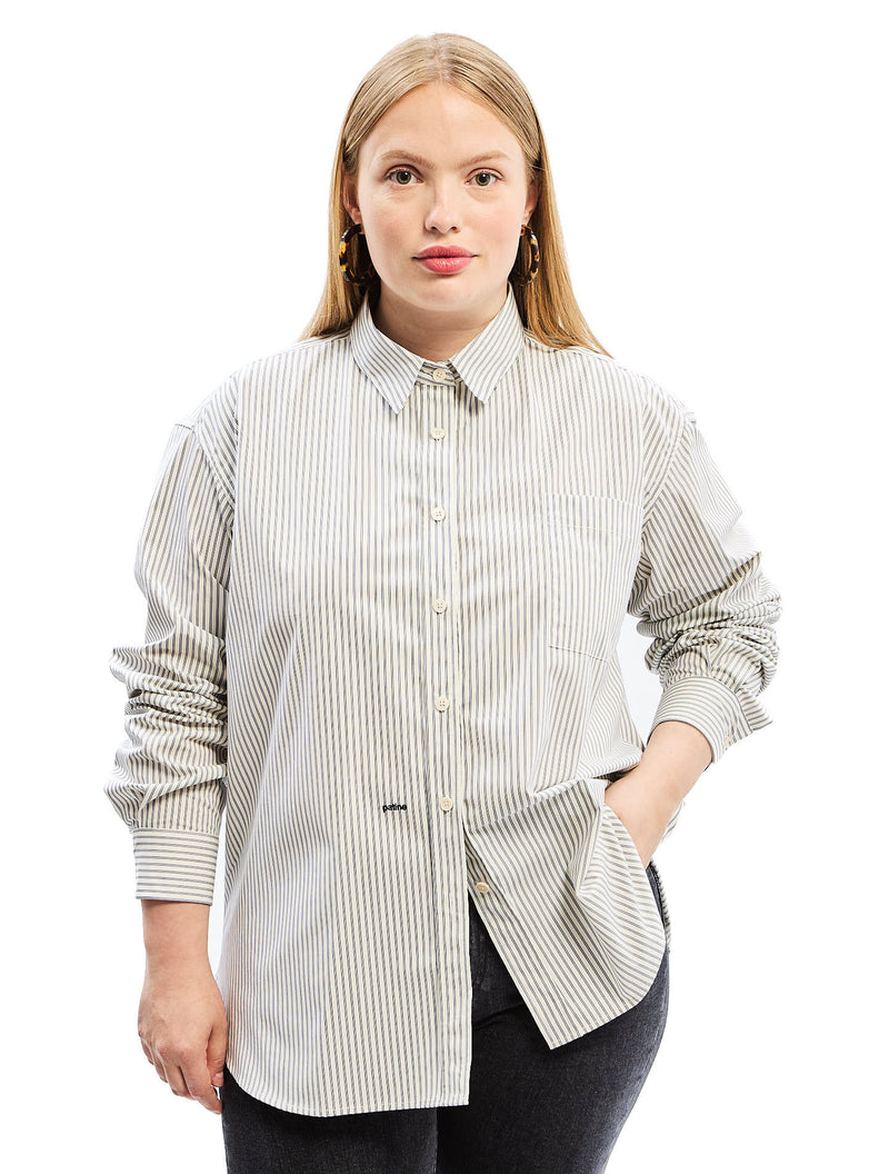 La Chemise Ceo Poppy Popeline De Coton Bio Blanc Cheesecake Rayée Marine