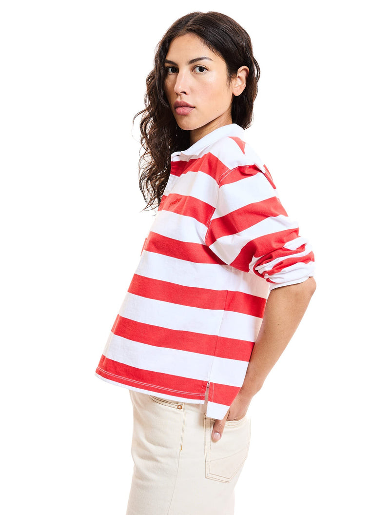 Le Polo Boxy Willie® Heavy Jersey Bio-Recyclé Rayures Rouge Blanc