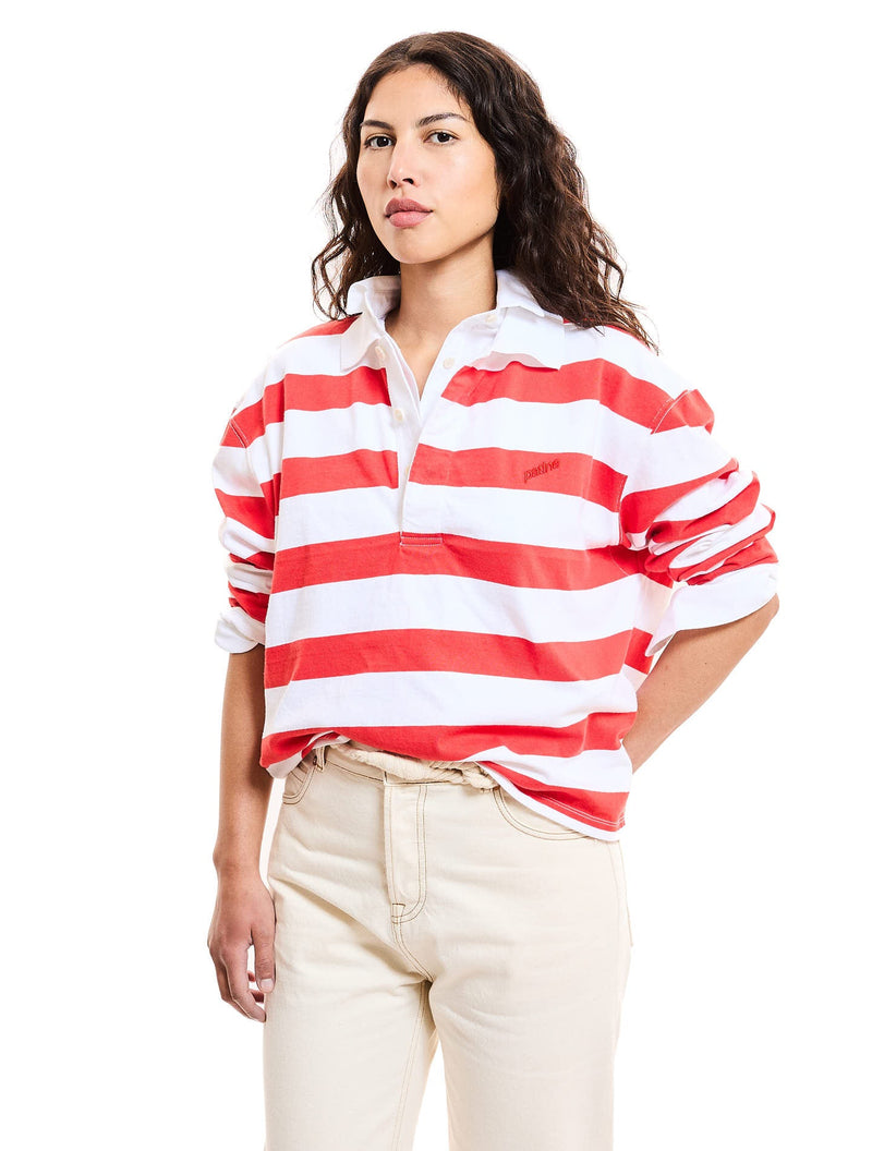 Le Polo Boxy Willie® Heavy Jersey Bio-Recyclé Rayures Rouge Blanc