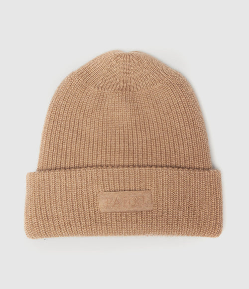 Patou - Bonnet Knitted Rib Beanie Laine Beige - Femme