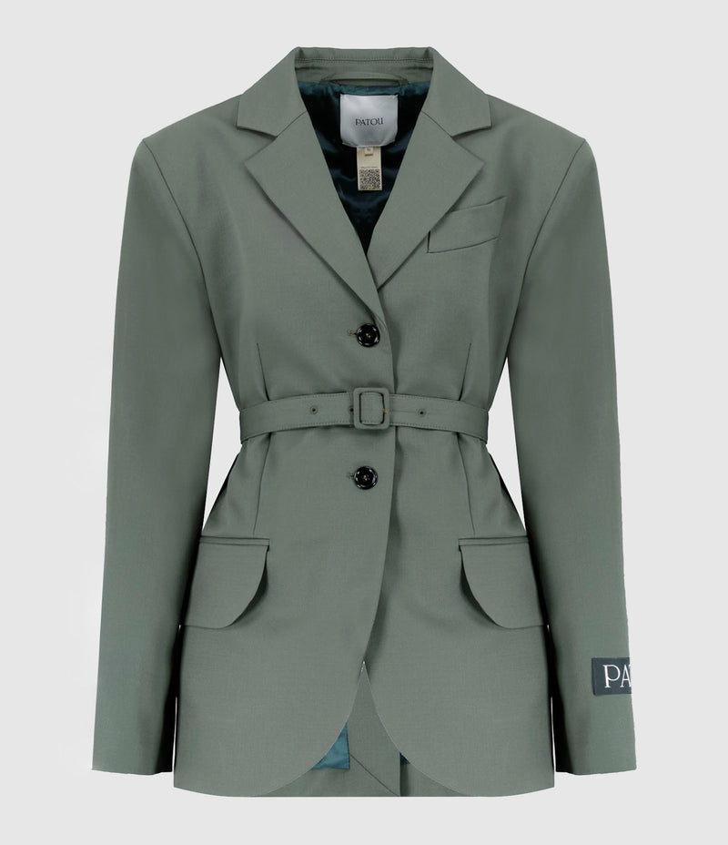 Patou - Veste Oversize Belted Laine Vert - Femme