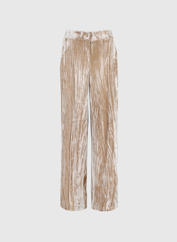 An'ge – Pantalon Patrilou Ecru, pantalon large en velours froissé beige clair, vue de face