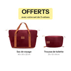 Set of 3 Suitcases + 2 Bags Pierre Cardin Berlin - Dark Red