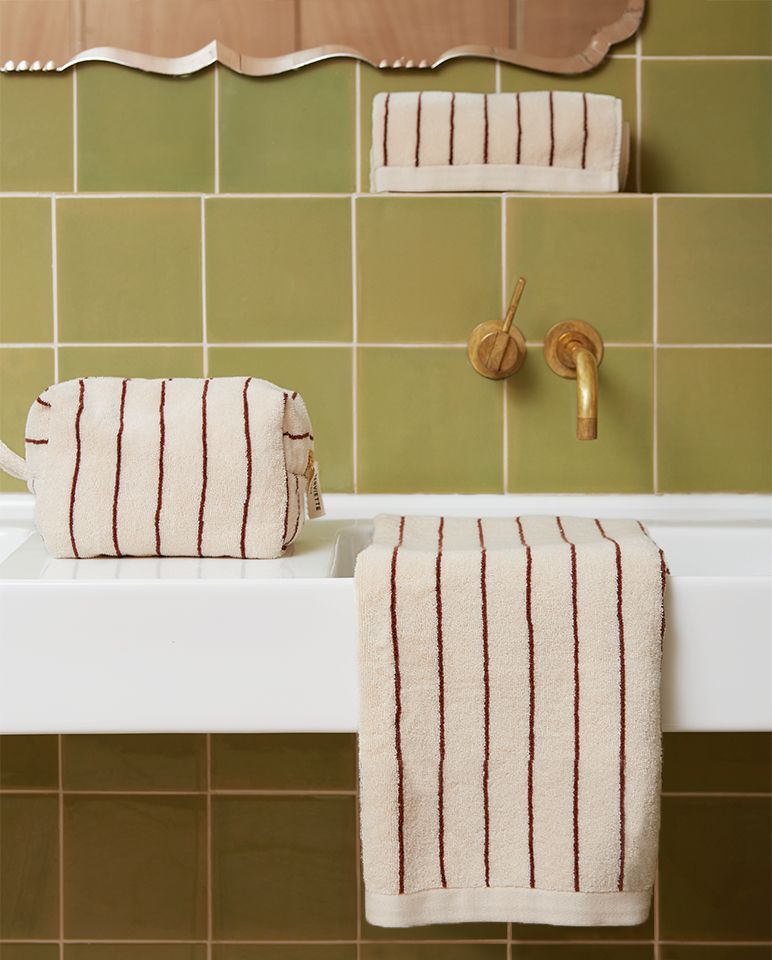 Peignoir à capuche éponge - Beige rayé Brun