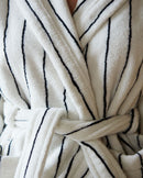 Peignoir à capuche éponge - Blanc rayé Noir