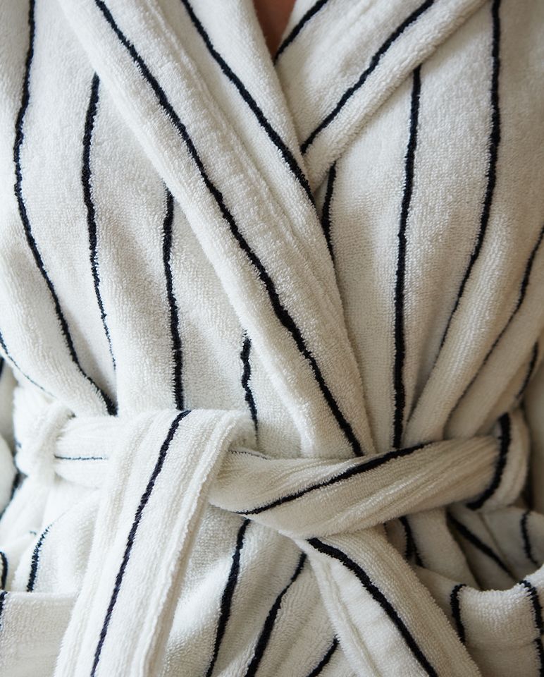 Peignoir à capuche éponge - Blanc rayé Noir