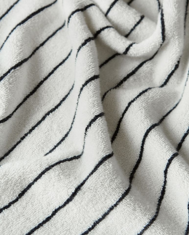 Peignoir à capuche éponge - Blanc rayé Noir