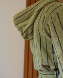 Peignoir à capuche éponge - Vert rayé Bleu