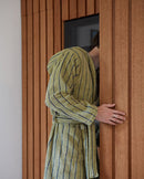 Peignoir à capuche éponge - Vert rayé Bleu