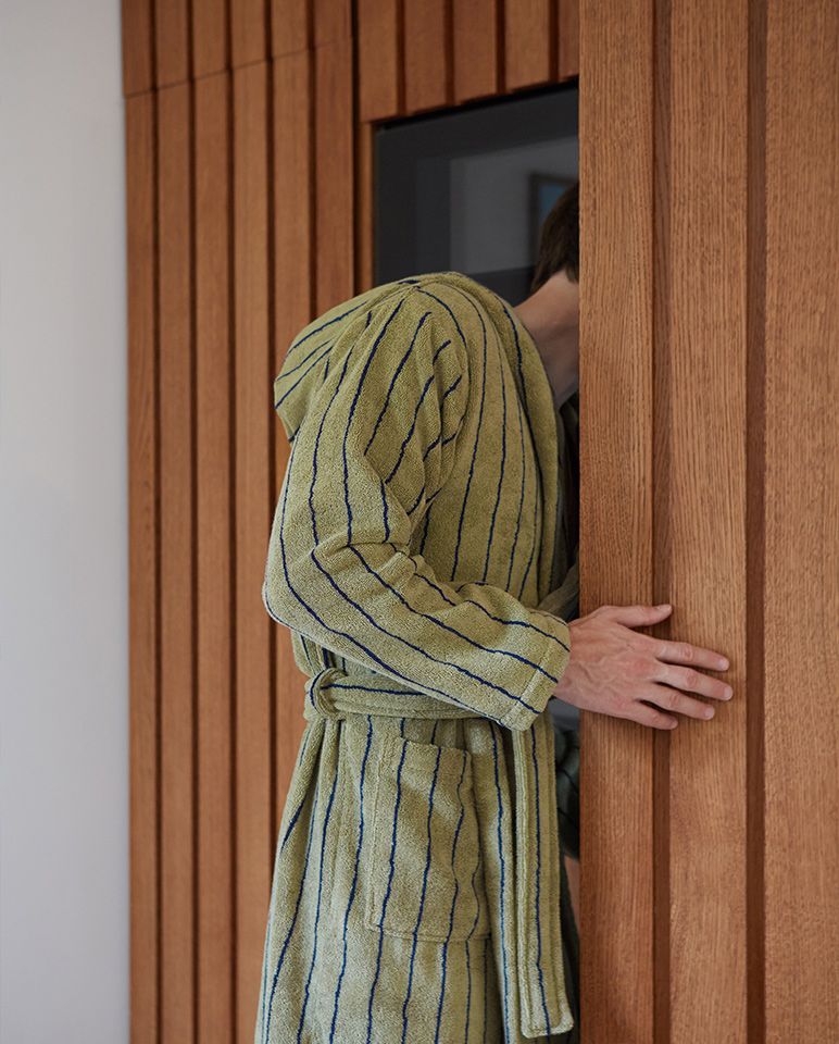 Peignoir à capuche éponge - Vert rayé Bleu
