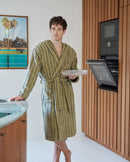 Peignoir à capuche éponge - Vert rayé Bleu