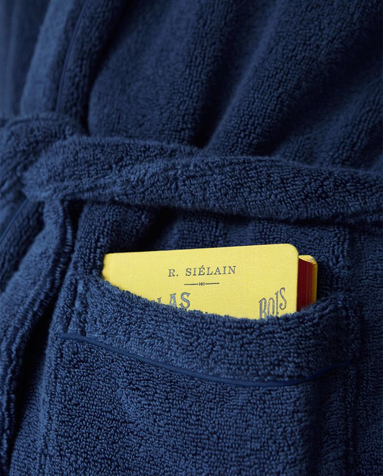 Peignoir éponge - Bleu Nuit liseré Kaki