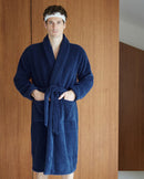 Peignoir éponge - Bleu Nuit liseré Kaki
