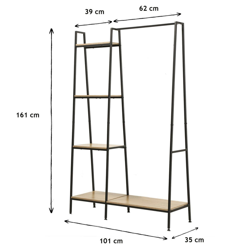 Penderie Industrielle 1 Tablette Basse Avec 4 Étagères - Décor Bois