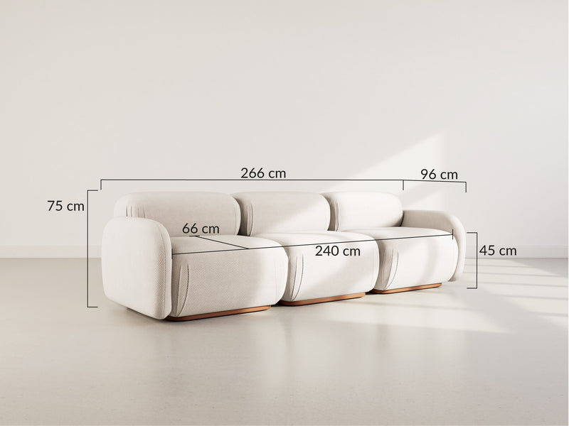Penelope - Canapé Droit Modulable - 3 Places - Velours Texturé - Beige