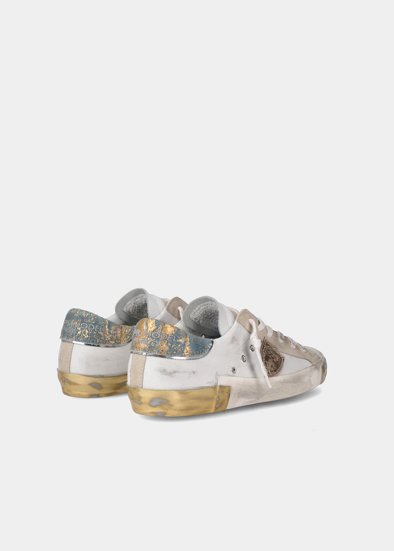 Baskets Philippe Model Pepper - Veau Denim Metal Blanc