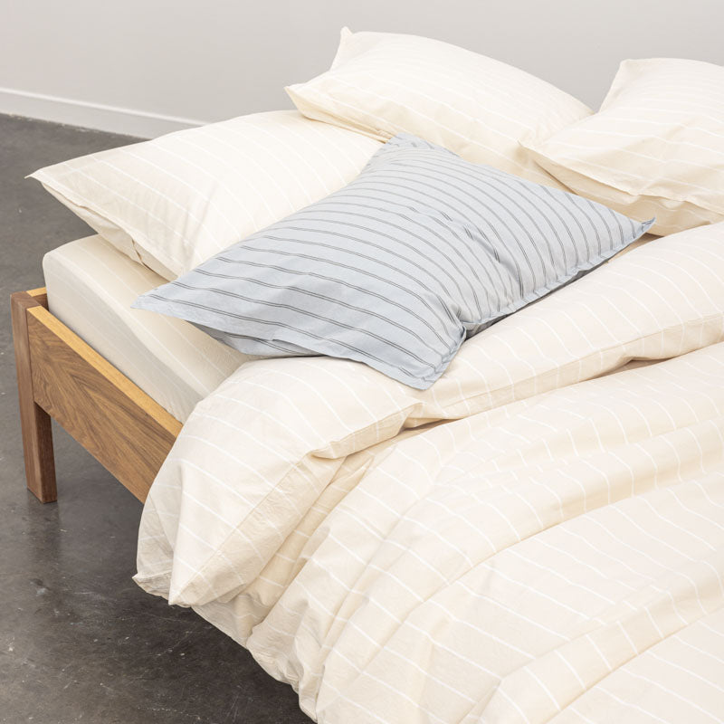 2 Taies D'Oreiller En Percale De Coton Lavé 300 Fils - Rayures Beiges Blanches