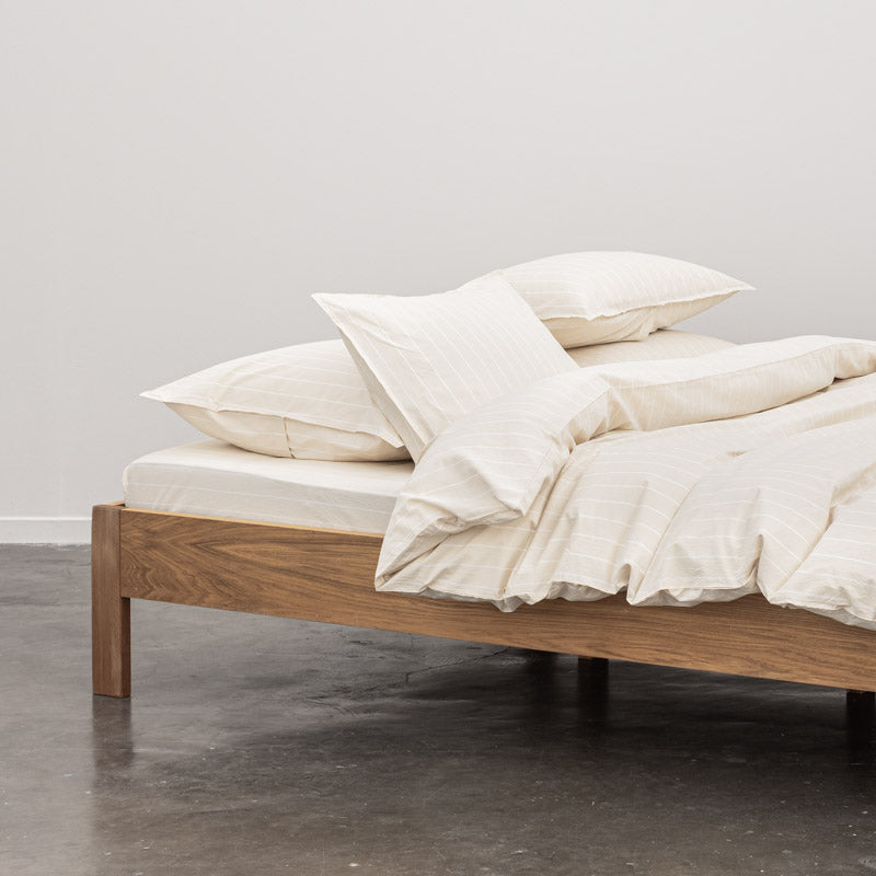 2 Taies D'Oreiller En Percale De Coton Lavé 300 Fils - Rayures Beiges Blanches