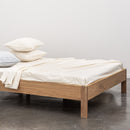 Drap Plat En Percale De Coton Lavé 300 Fils - Rayures Beiges Blanches