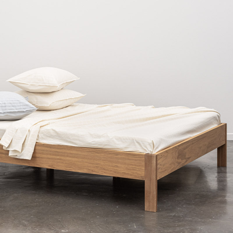 Drap Plat En Percale De Coton Lavé 300 Fils - Rayures Beiges Blanches