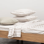 2 Pillowcases - In 300 Thread Count Washed Cotton Percale - Beige Brown Stripes