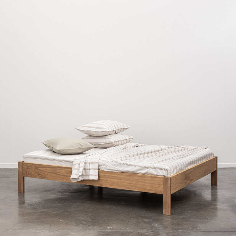 Drap Plat En Percale De Coton Lavé 300 Fils - Rayures Beiges Marrons