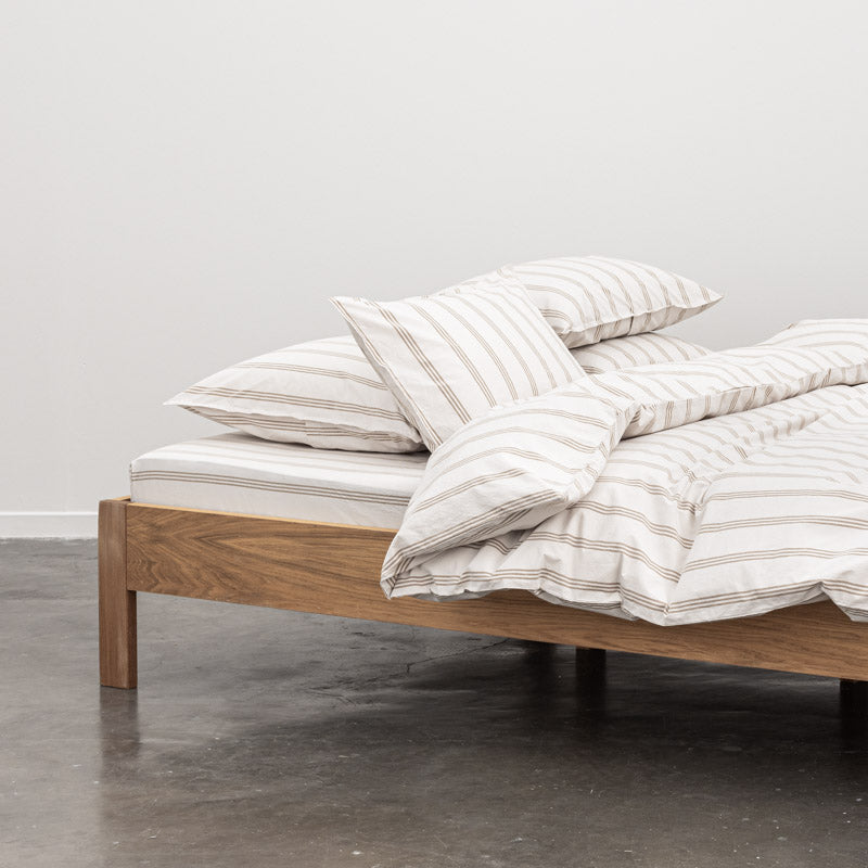 Housse De Couette En Percale De Coton Lavé 300 Fils - Rayures Beiges Marrons