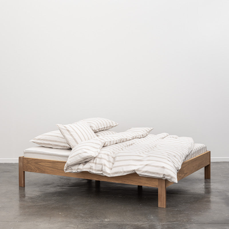 Housse De Couette En Percale De Coton Lavé 300 Fils - Rayures Beiges Marrons