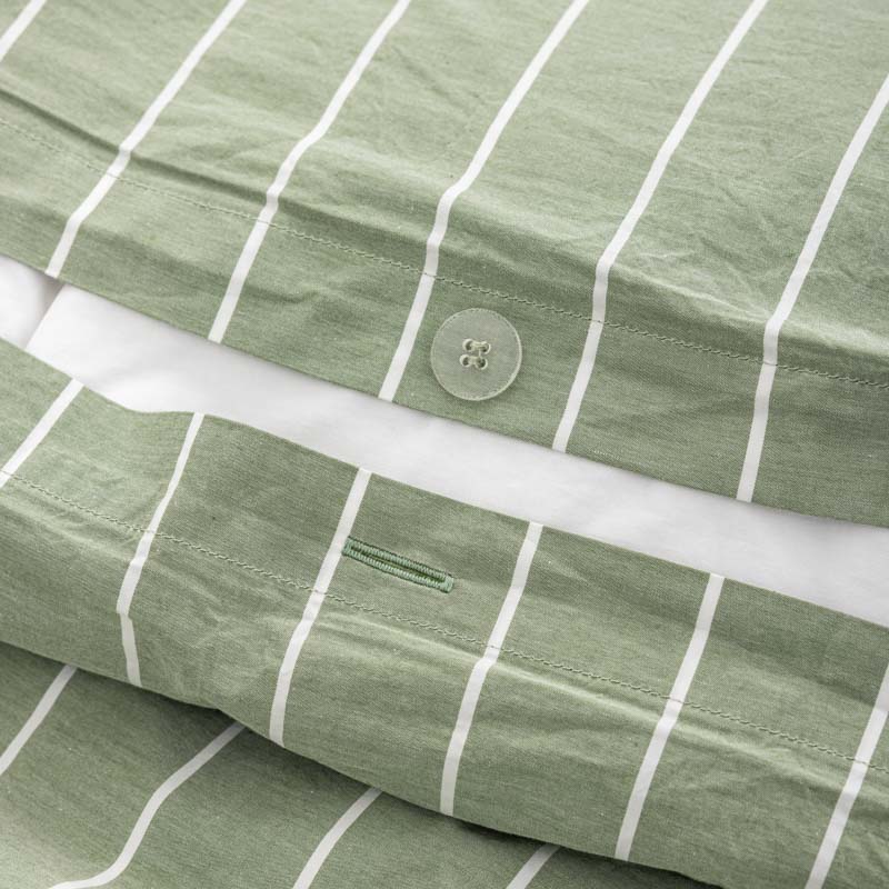 Housse De Couette En Percale De Coton Lavé 300 Fils - Rayures Vertes Blanches