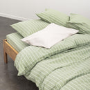 2 Taies D'Oreiller En Percale De Coton Lavé 300 Fils - Rayures Vertes Blanches