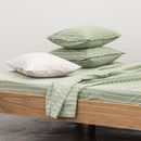 2 Taies D'Oreiller En Percale De Coton Lavé 300 Fils - Rayures Vertes Blanches