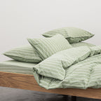 2 Taies D'Oreiller - En Percale De Coton Lavé 300 Fils - Rayures Vertes Blanches